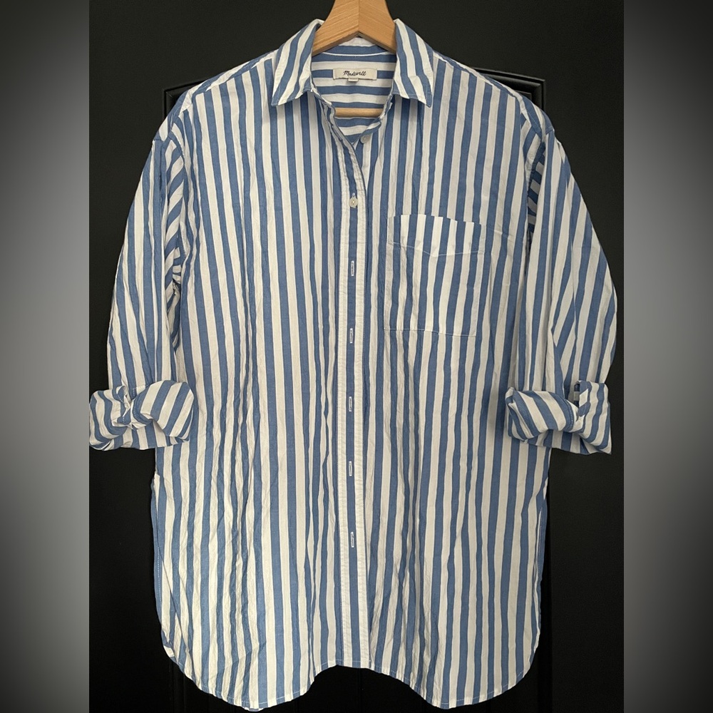 Madewell Signature Poplin Oversized Shirt - Blue and White Striped